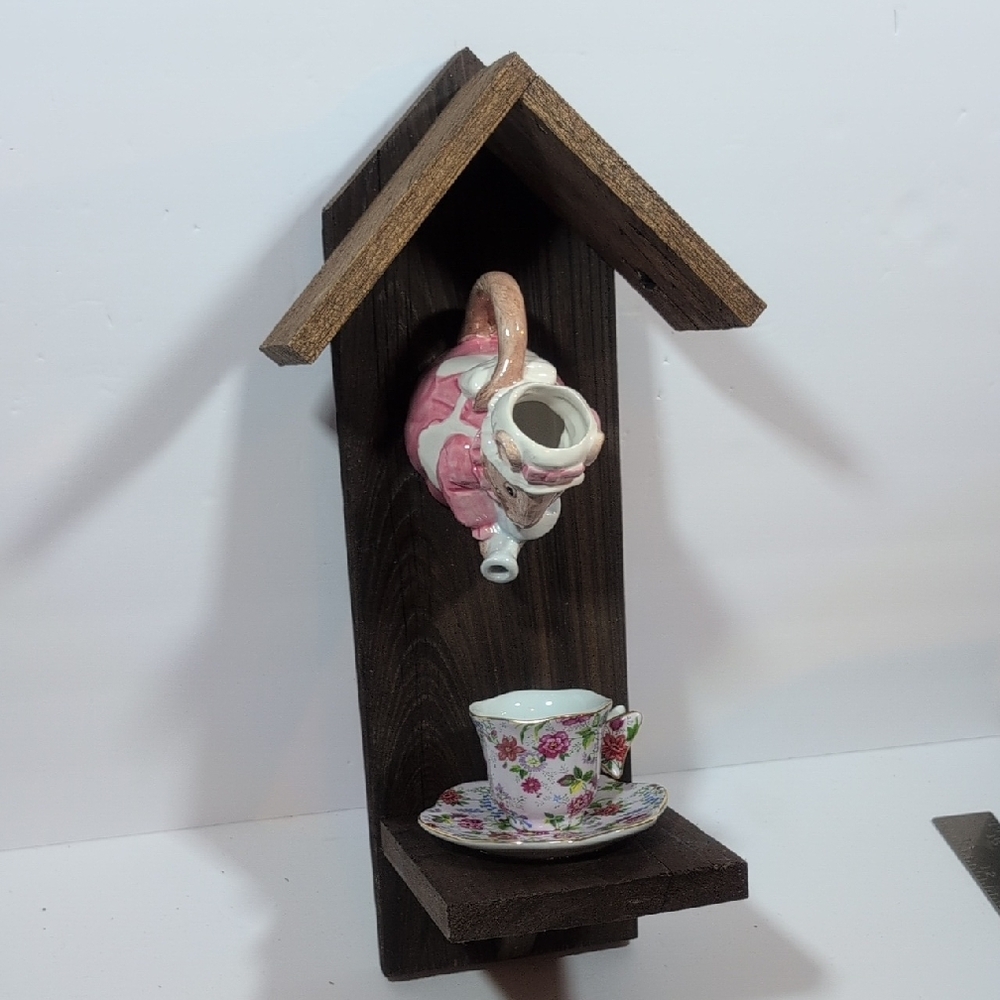 Rustic Wooden Handmade Bird Feeder Garden Tea Party - Picture 2 of 16